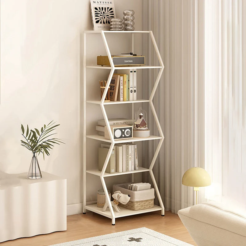 Modern Minimalist Carbon Steel Irregular Trapezoidal Floor-Standing Storage Shelf 6-Layer For Living Room & Study