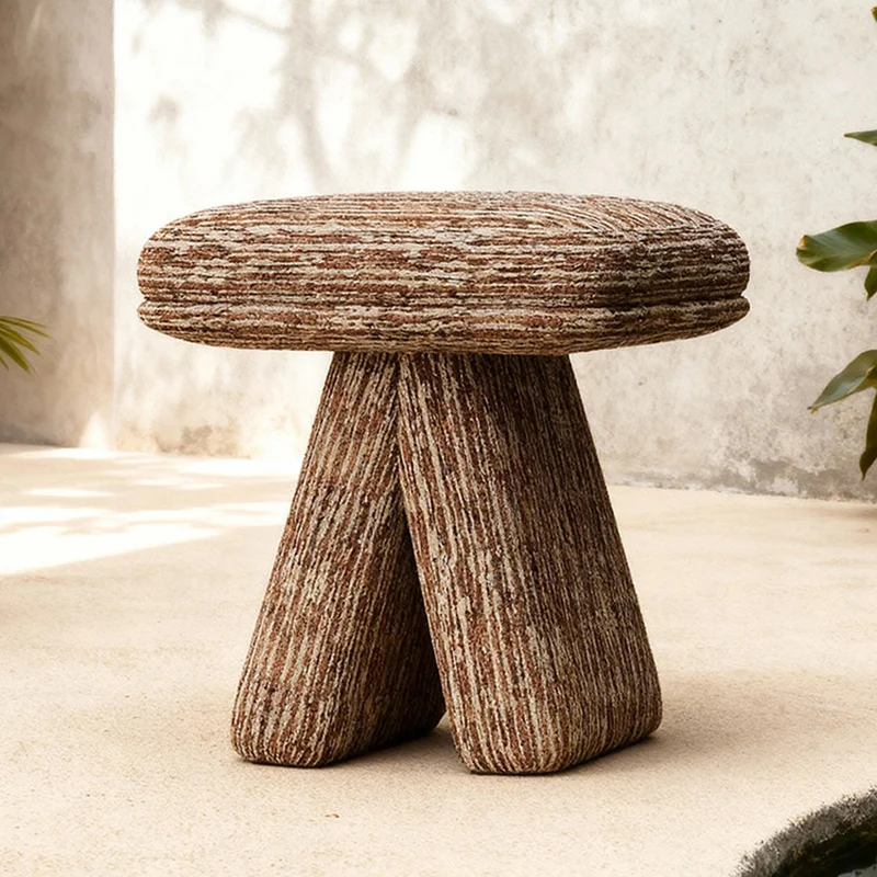 Contemporary Scandinavian Plywood Chenille Cotton Linen Velvet Square Top Triangular Vanity Stool Backless Armless For Bedroom