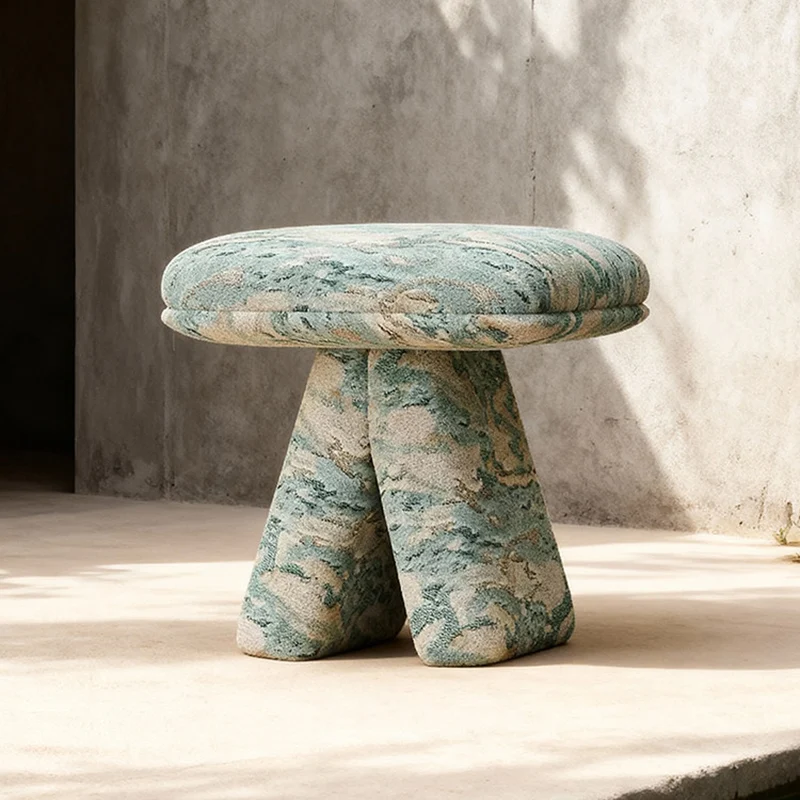 Contemporary Scandinavian Plywood Chenille Cotton Linen Velvet Square Top Triangular Vanity Stool Backless Armless For Bedroom
