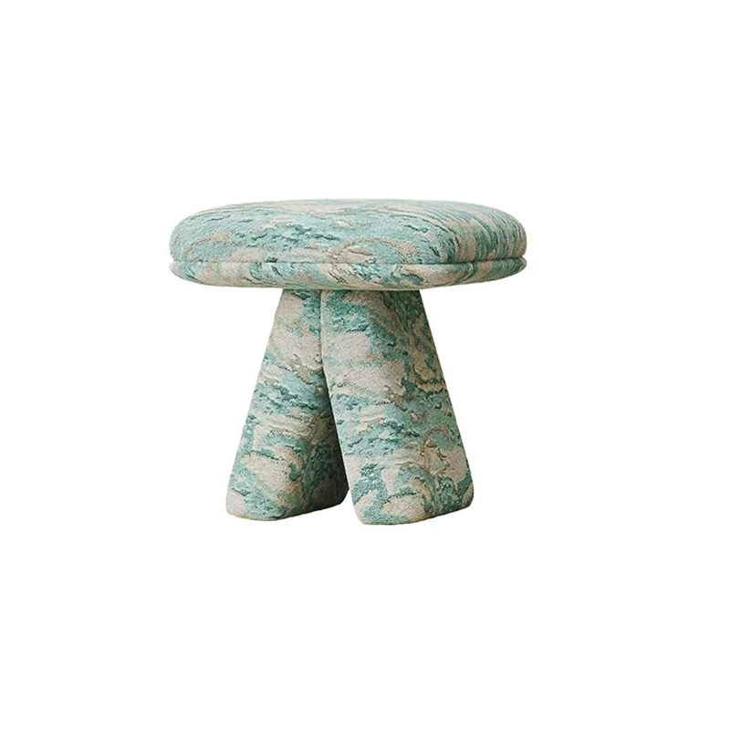 Contemporary Scandinavian Plywood Chenille Cotton Linen Velvet Square Top Triangular Vanity Stool Backless Armless For Bedroom