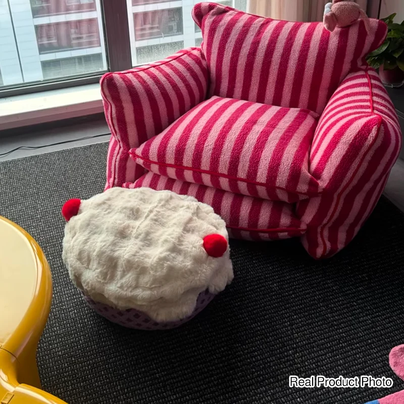 Contemporary Nordic Sherpa Fabric Faux Rabbit Fur EPP Cartoon Cake Removable & Washable Design Low Stool Backless Armless For Living Room & Bedroom