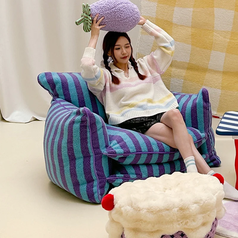 Contemporary Nordic Sherpa Fabric Faux Rabbit Fur EPP Cartoon Cake Removable & Washable Design Low Stool Backless Armless For Living Room & Bedroom