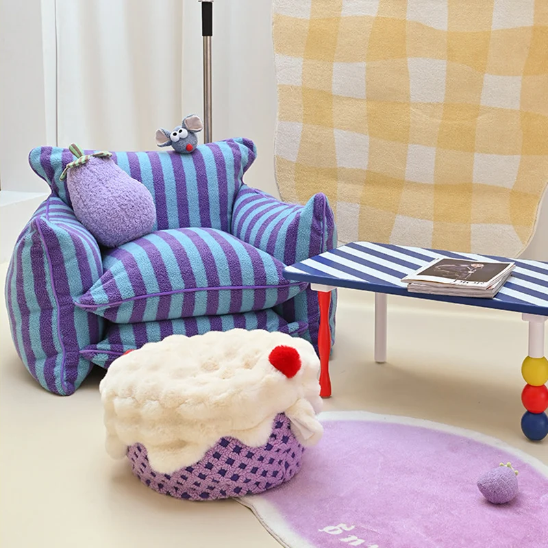 Contemporary Nordic Sherpa Fabric Faux Rabbit Fur EPP Cartoon Cake Removable & Washable Design Low Stool Backless Armless For Living Room & Bedroom