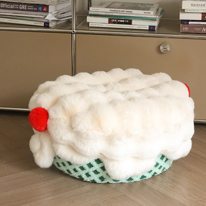 Contemporary Nordic Sherpa Fabric Faux Rabbit Fur EPP Cartoon Cake Removable & Washable Design Low Stool Backless Armless For Living Room & Bedroom