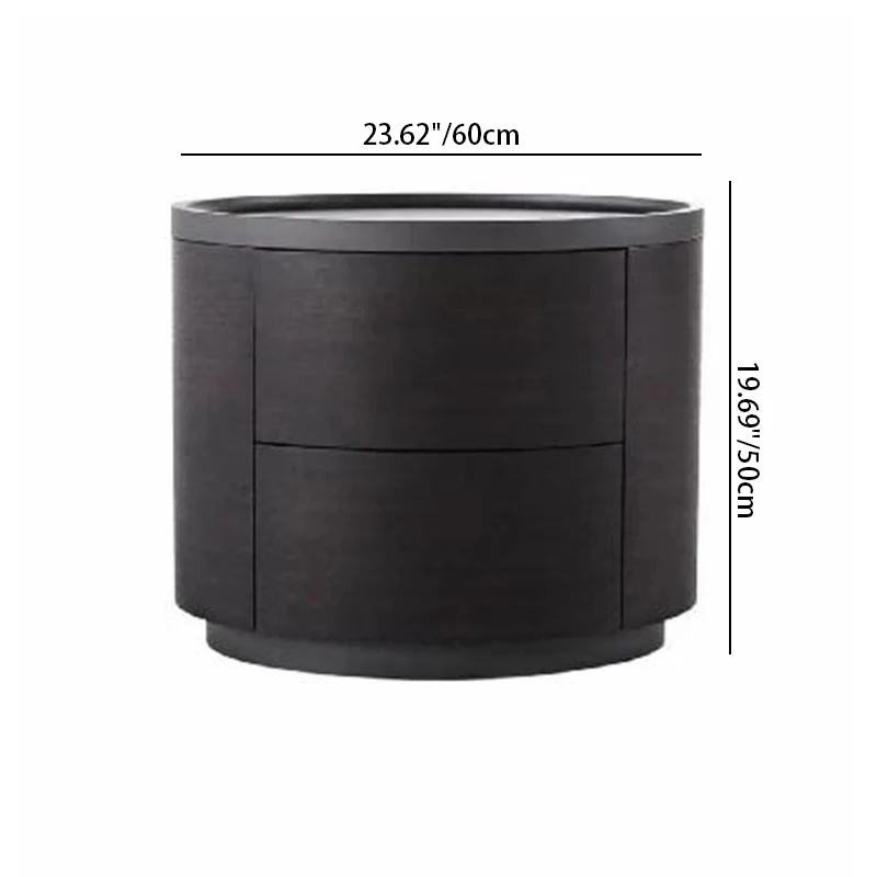 Traditional Vintage Cylinder Nightstand With 2 Drawers - Raised Guardrail Top Bedside Table For Bedroom