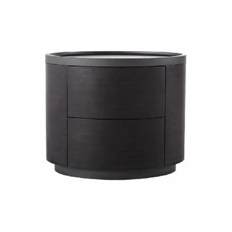 Traditional Vintage Cylinder Nightstand With 2 Drawers - Raised Guardrail Top Bedside Table For Bedroom
