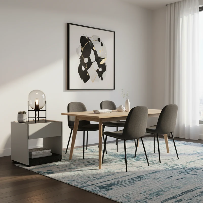 Modern Square Veneered Plywood Bedside Table - Minimalist Clean Lines Nightstand With Drawer For Bedroom
