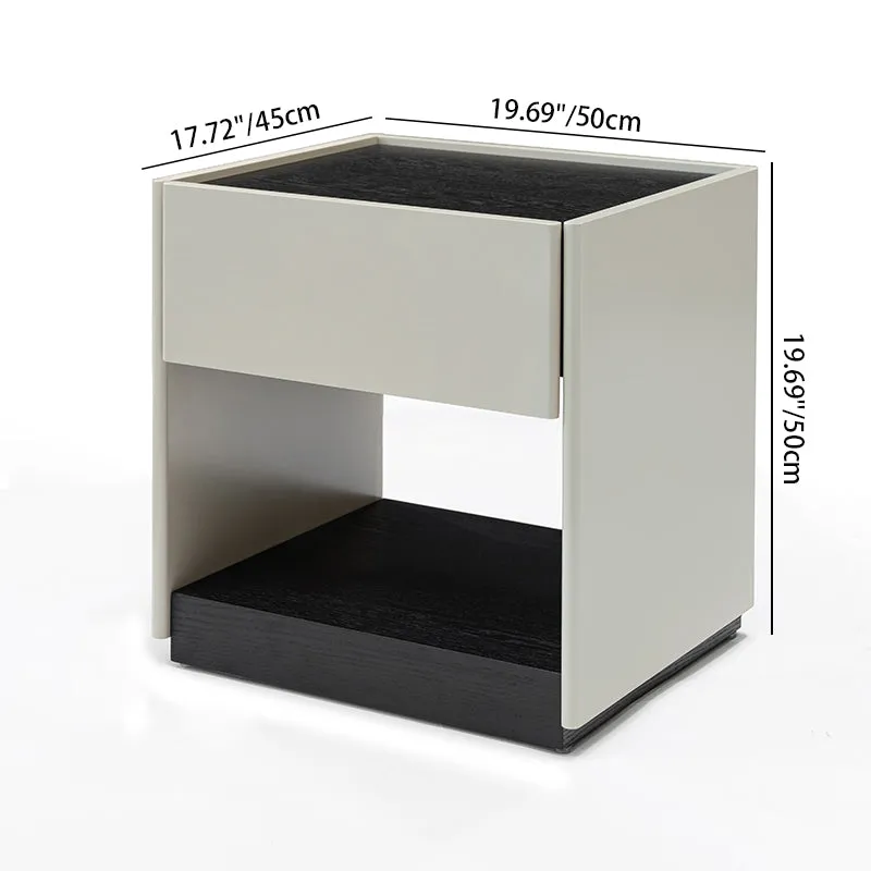 Modern Square Veneered Plywood Bedside Table - Minimalist Clean Lines Nightstand With Drawer For Bedroom