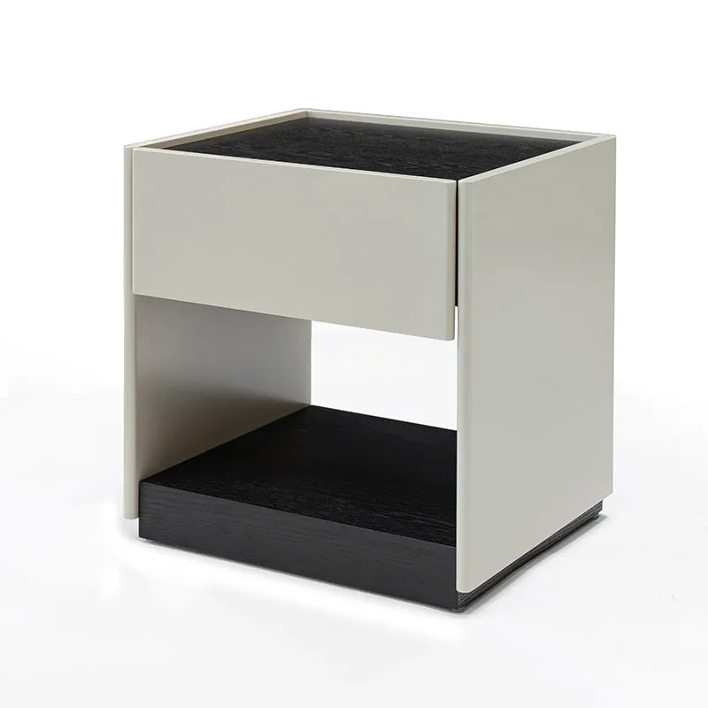 Modern Square Veneered Plywood Bedside Table - Minimalist Clean Lines Nightstand With Drawer For Bedroom