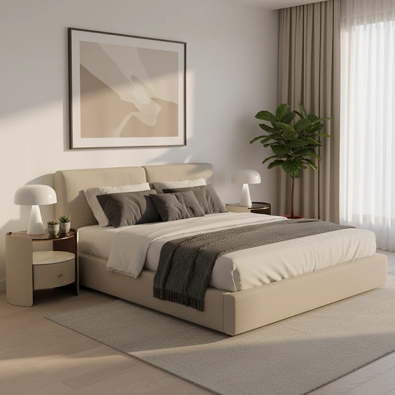 Contemporary Scandinavian Round Floating Side Table - Wrapped Saddle-Style Faux Leather Nightstand 1 Drawer For Bedroom