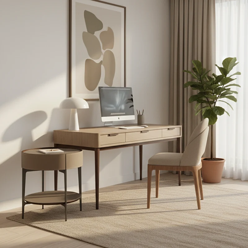 Contemporary Creative Saddle-Style Faux Leather Side Table - Round Metal Legs 1 Drawers Nightstand For Bedroom