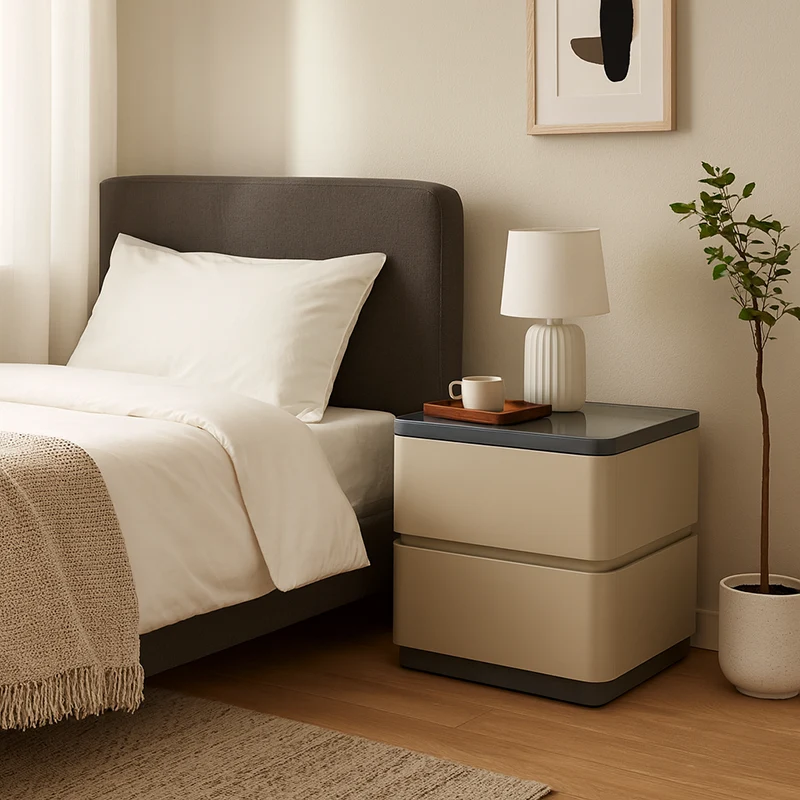 Modern Minimalist Eco-Friendly Bedside Cabinet - Floating Edge 2 Drawers Nightstand For Bedroom