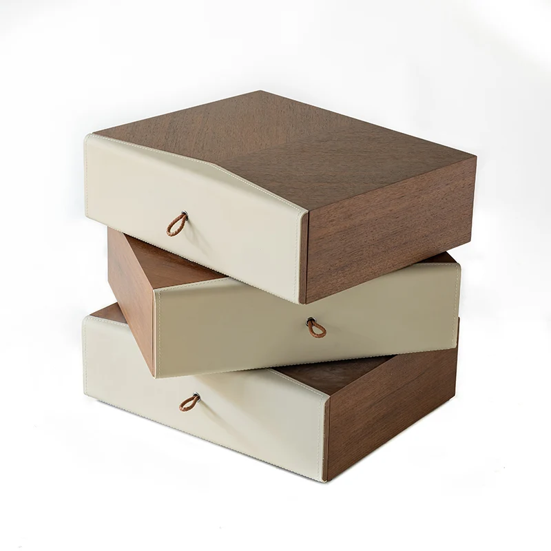 Traditional French Saddle-Style Faux Leather Rotatable Bedside Table - Swivel 3 Drawer Nightstand For Bedroom
