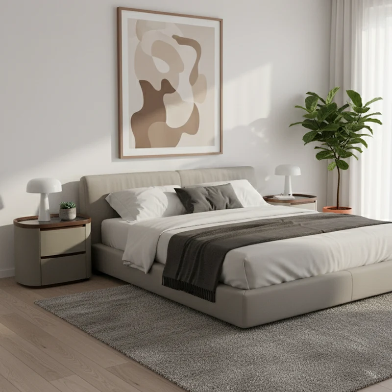Modern Luxury Rounded Edge Bedside Cabinet - Saddle-Style Faux Leather 2 Drawer Nightstand For Bedroom