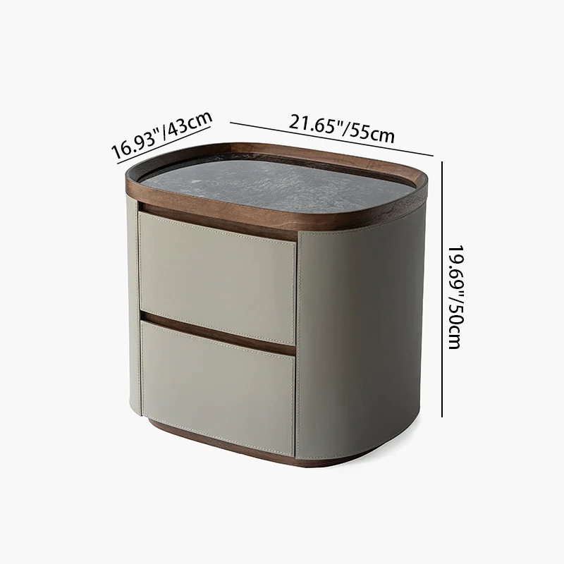 Modern Luxury Rounded Edge Bedside Cabinet - Saddle-Style Faux Leather 2 Drawer Nightstand For Bedroom