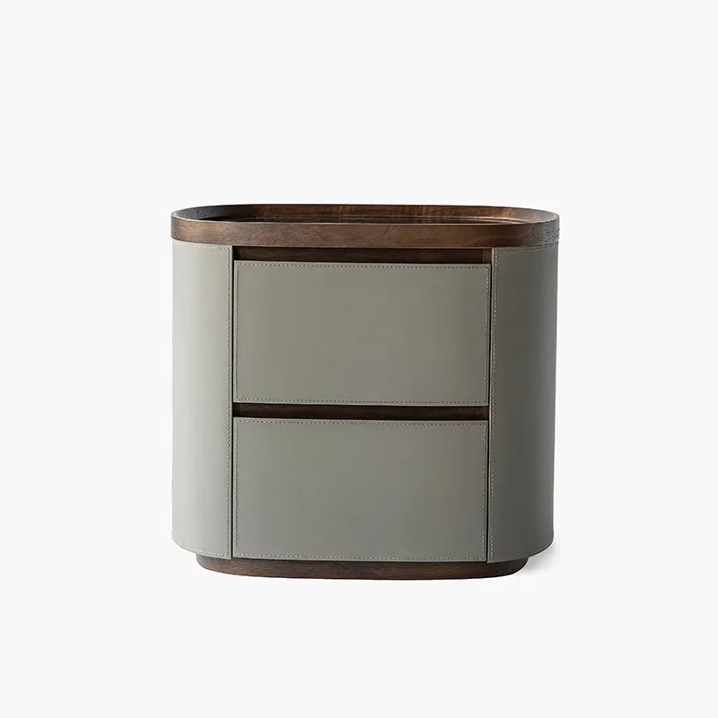 Modern Luxury Rounded Edge Bedside Cabinet - Saddle-Style Faux Leather 2 Drawer Nightstand For Bedroom