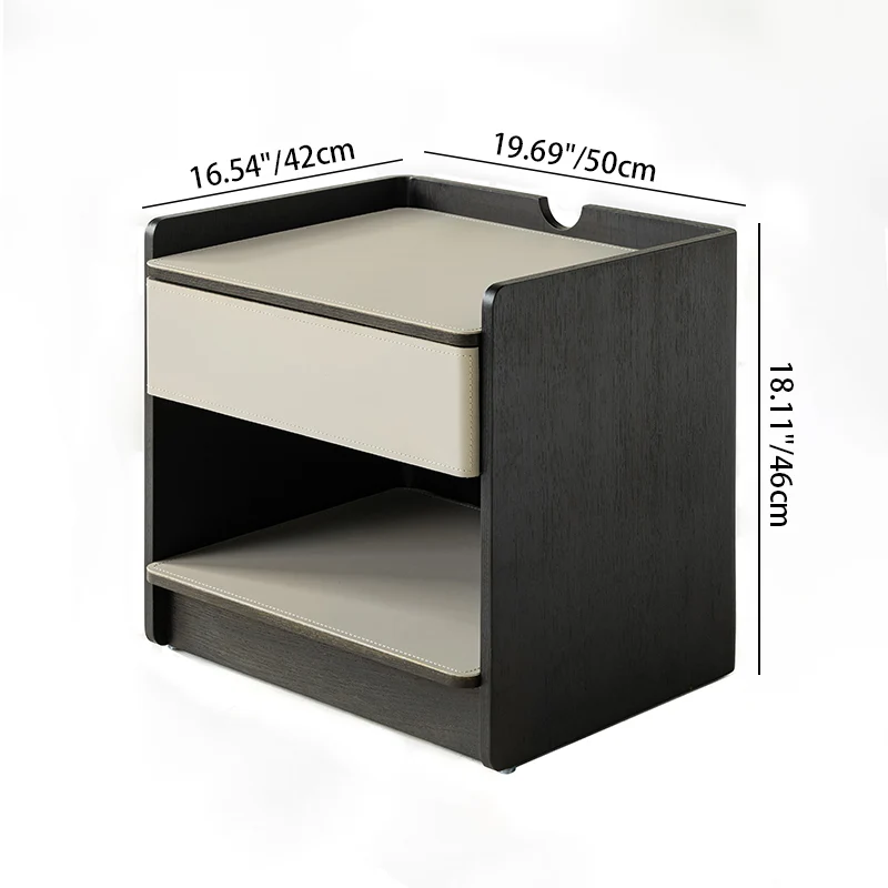 Contemporary Curved Edge Saddle-Style Faux Leather Bedside Table - Open Storage 1 Drawer Nightstand For Bedroom