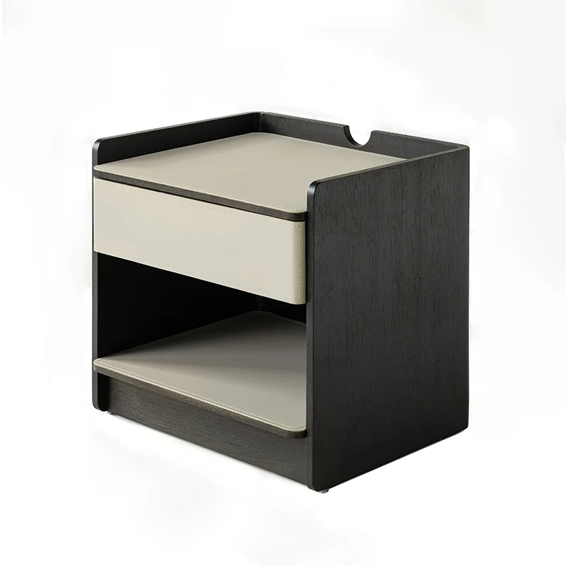 Contemporary Curved Edge Saddle-Style Faux Leather Bedside Table - Open Storage 1 Drawer Nightstand For Bedroom