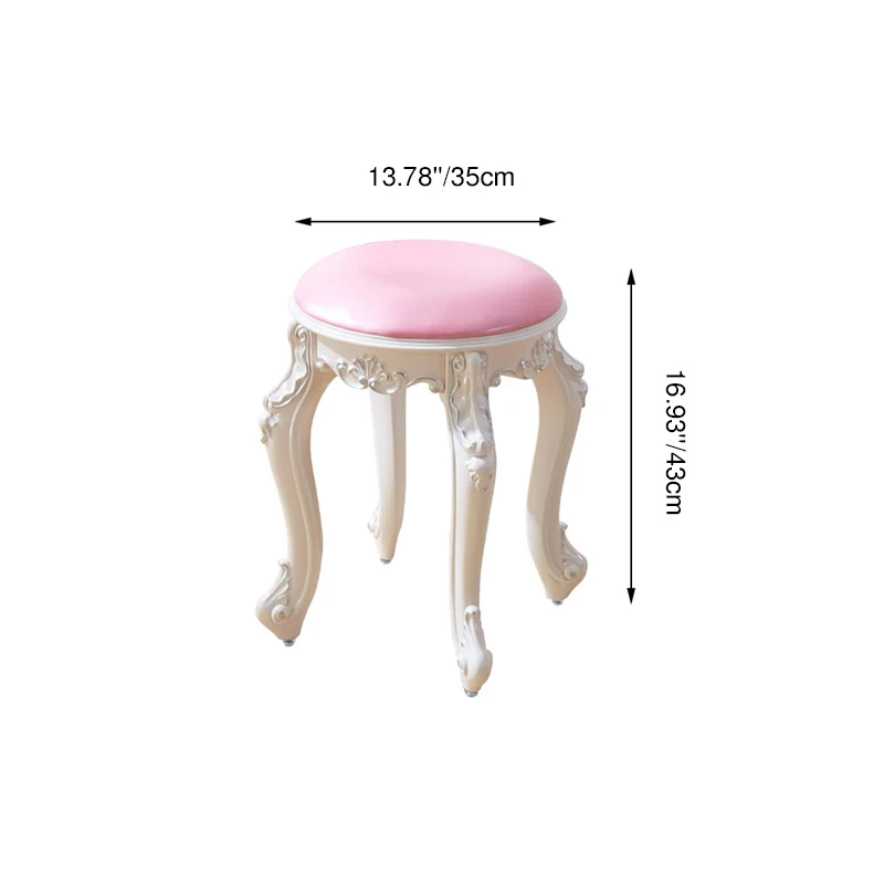 Traditional French Cylindrical Round ABS Plastic PU Leather Velvet Vanity Stool Backless Armless For Bedroom