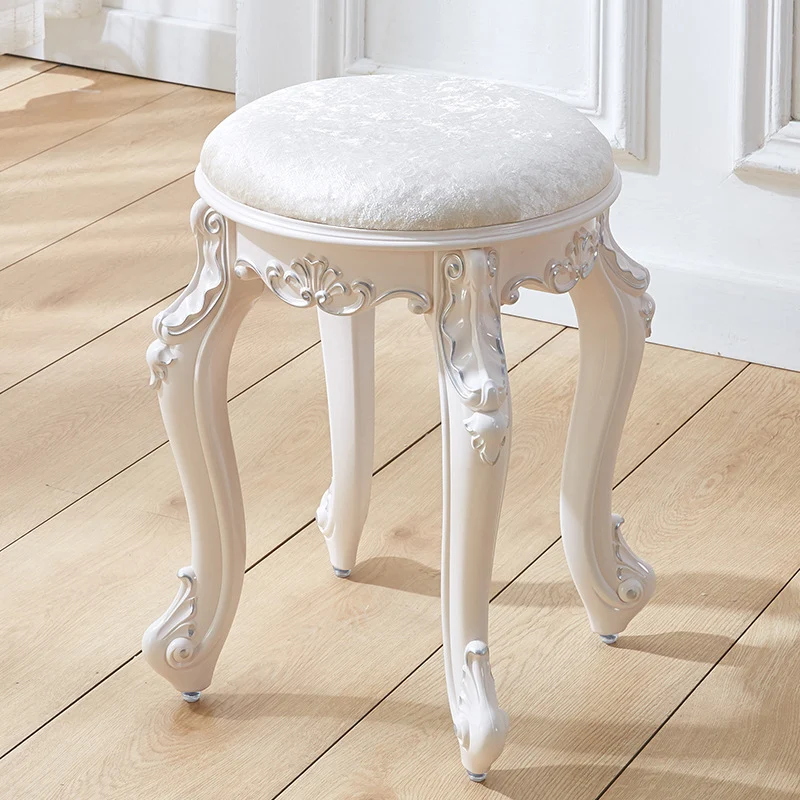 Traditional French Cylindrical Round ABS Plastic PU Leather Velvet Vanity Stool Backless Armless For Bedroom