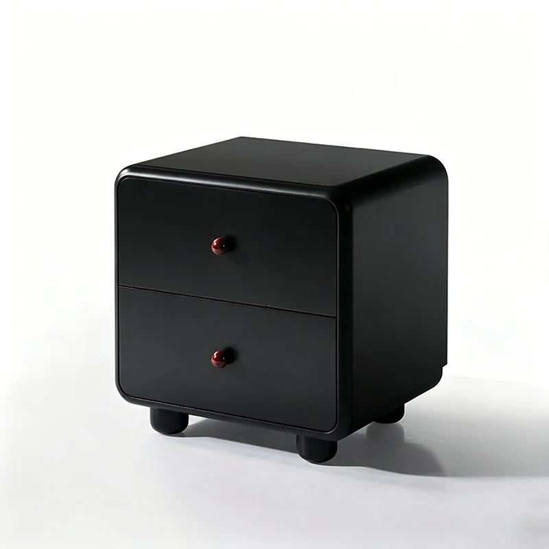 Modern Minimalist MDF Cream Style Nightstand With Dual Round Handles - 2 Drawers Bedside Table With Rounded Corners Storage Cabinet For Bedroom