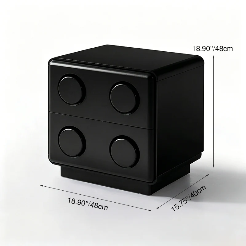 Contemporary Creative MDF Nightstand - Block-Inspired 2-Drawer Bedside Storage Cabinet With Rounded Edges & Built-in Knob Handles For Bedroom