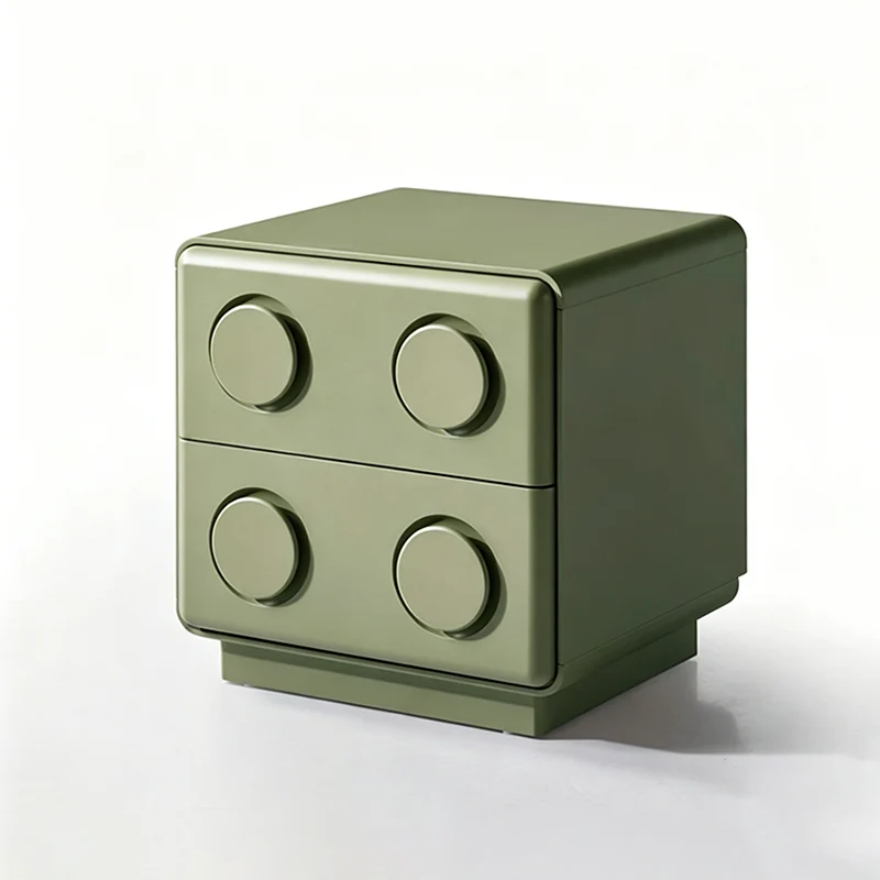 Contemporary Creative MDF Nightstand - Block-Inspired 2-Drawer Bedside Storage Cabinet With Rounded Edges & Built-in Knob Handles For Bedroom