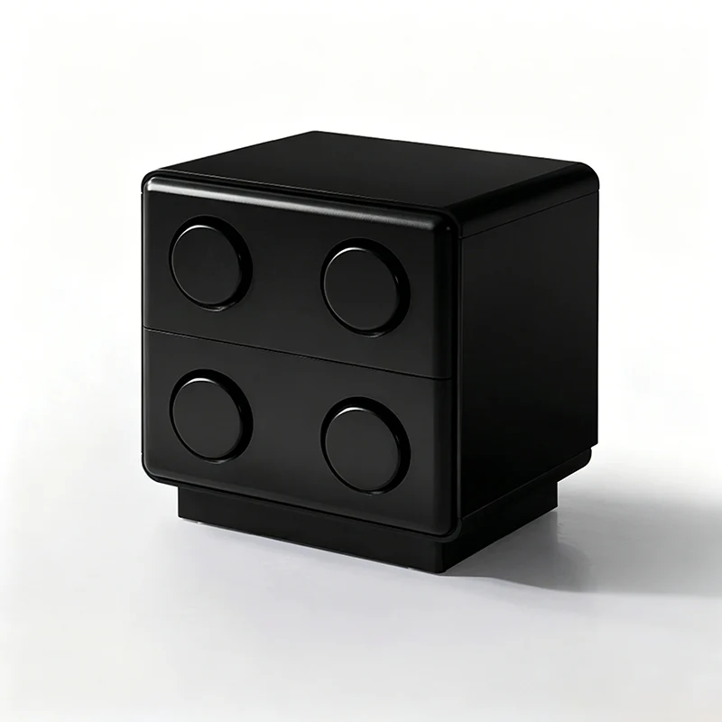 Contemporary Creative MDF Nightstand - Block-Inspired 2-Drawer Bedside Storage Cabinet With Rounded Edges & Built-in Knob Handles For Bedroom