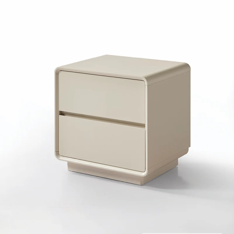 Modern Minimalist MDF Cream White Nightstand 2-Drawer - Rounded Edge Bedside Storage Cabinet With Hidden Handle For Bedroom