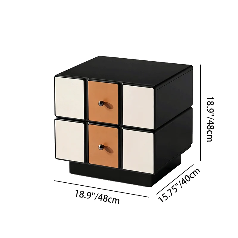 Contemporary Geometric MDF Nightstand - Retro Color Contrast Panels Bedside Table With 2 Drawers & Circular Handles For Bedroom