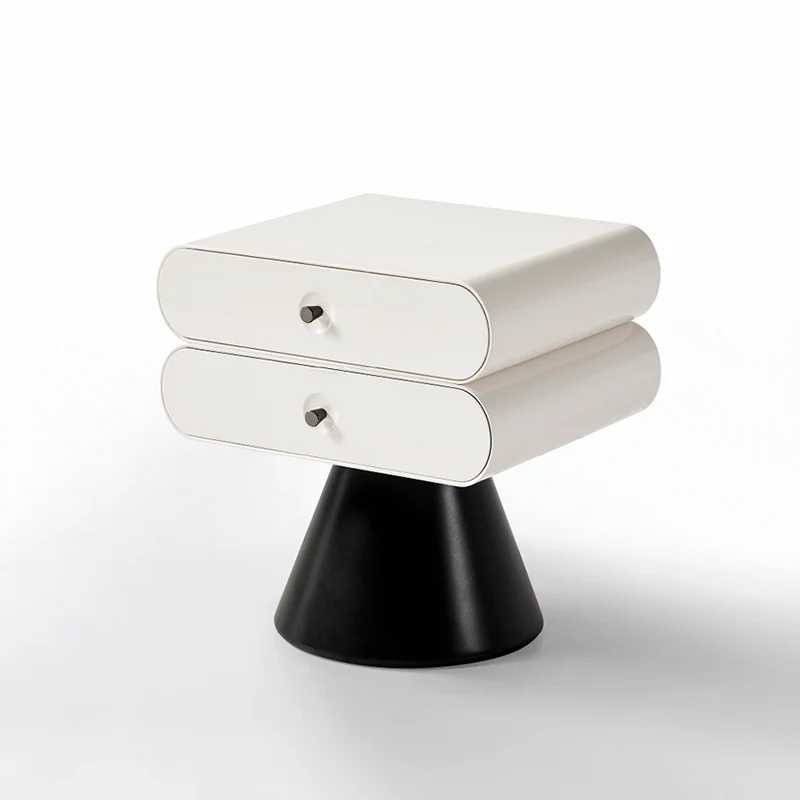 Contemporary Tapered Legs & Curved Edges Nightstand - Nordic Stylish Black And White Bedside Table With 2 Drawers For Bedroom