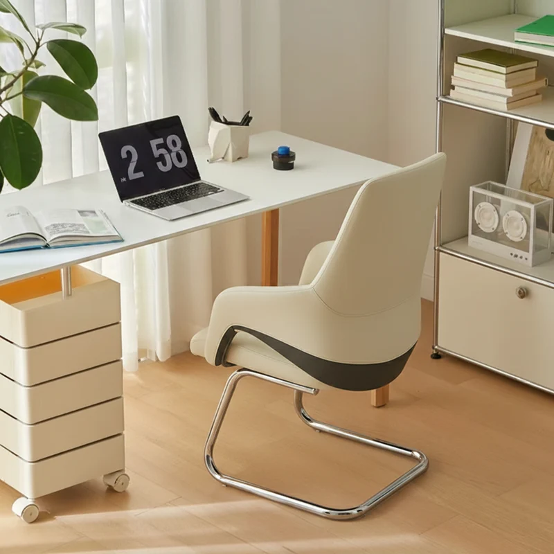 Modern Minimalist Cantilever Plywood Metal Office Chair - Ergonomic Mid-Back Leather Guest Chair For Office & Reception