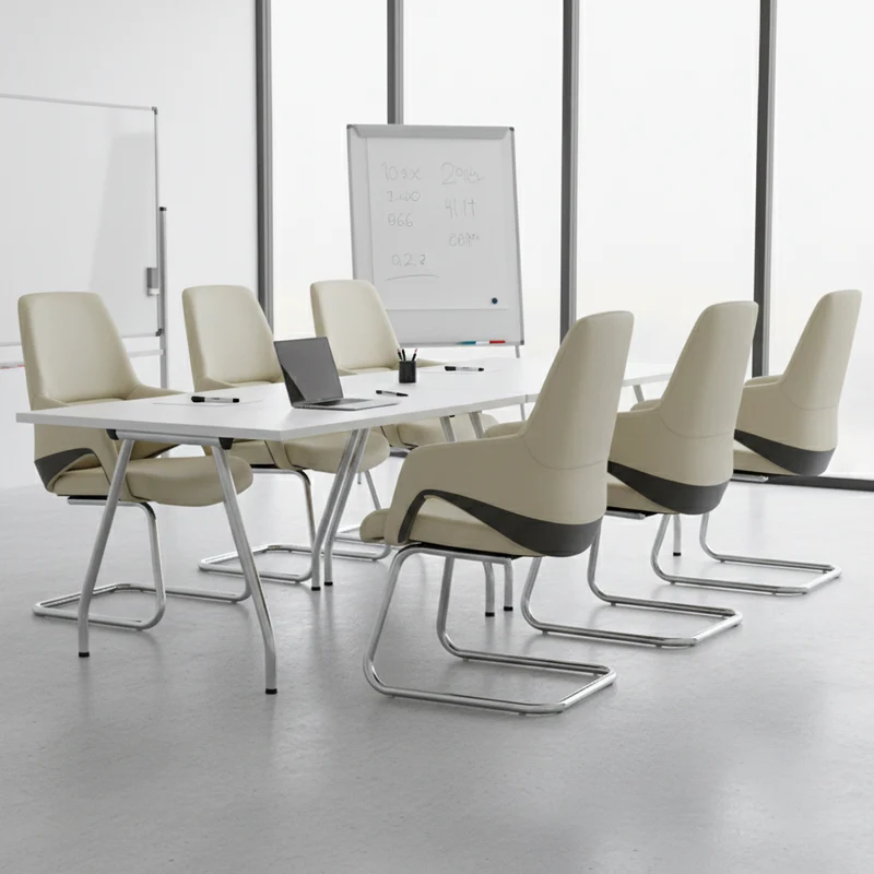Modern Minimalist Cantilever Plywood Metal Office Chair - Ergonomic Mid-Back Leather Guest Chair For Office & Reception