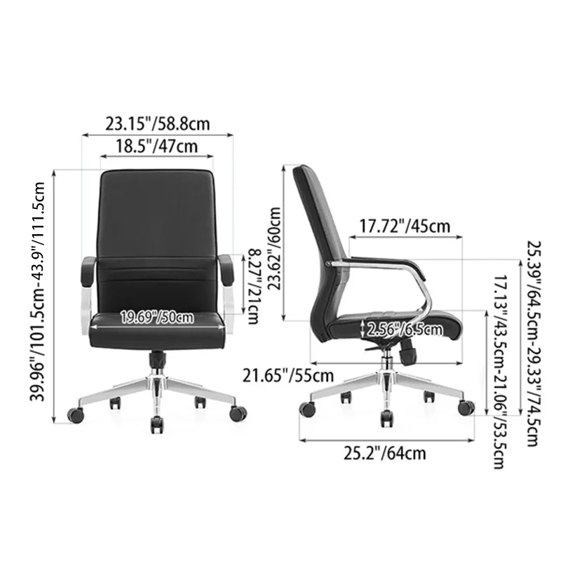 Modern Minimalist Ergonomic Mid-Back Office Chair - Adjustable Height Swivel Leather Plywood Metal Desk Chair With Wheels And Reclining Function