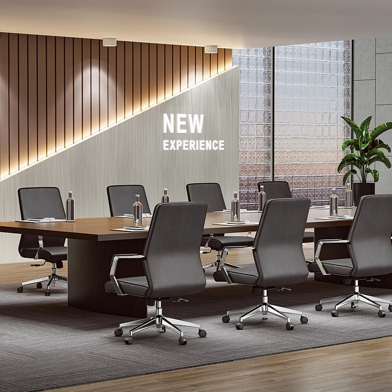 Modern Minimalist Ergonomic Mid-Back Office Chair - Adjustable Height Swivel Leather Plywood Metal Desk Chair With Wheels And Reclining Function