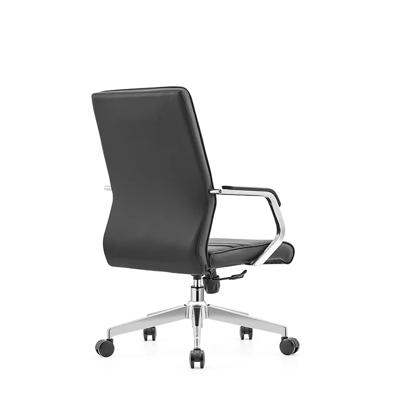 Modern Minimalist Ergonomic Mid-Back Office Chair - Adjustable Height Swivel Leather Plywood Metal Desk Chair With Wheels And Reclining Function
