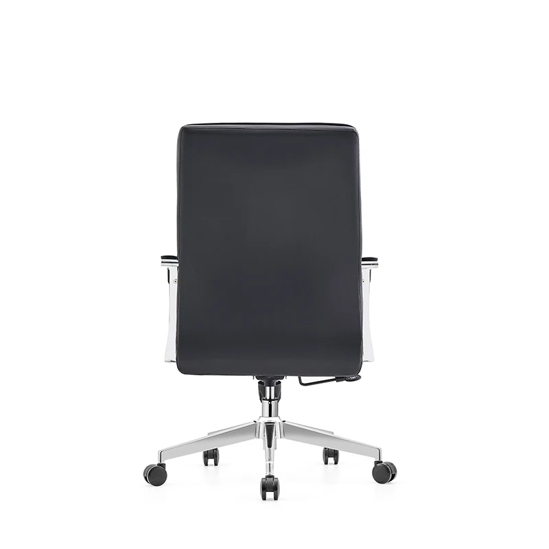 Modern Minimalist Ergonomic Mid-Back Office Chair - Adjustable Height Swivel Leather Plywood Metal Desk Chair With Wheels And Reclining Function