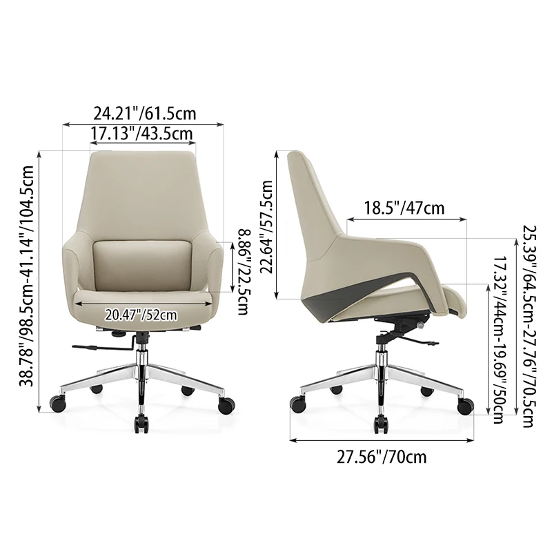 Contemporary Nordic Mid-Back Leather Plywood Metal Office Chair - Ergonomic Executive Desk Chair With Adjustable Height, Swivel Wheels & Reclining Function