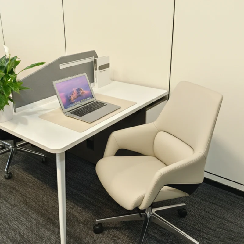Contemporary Nordic Mid-Back Leather Plywood Metal Office Chair - Ergonomic Executive Desk Chair With Adjustable Height, Swivel Wheels & Reclining Function