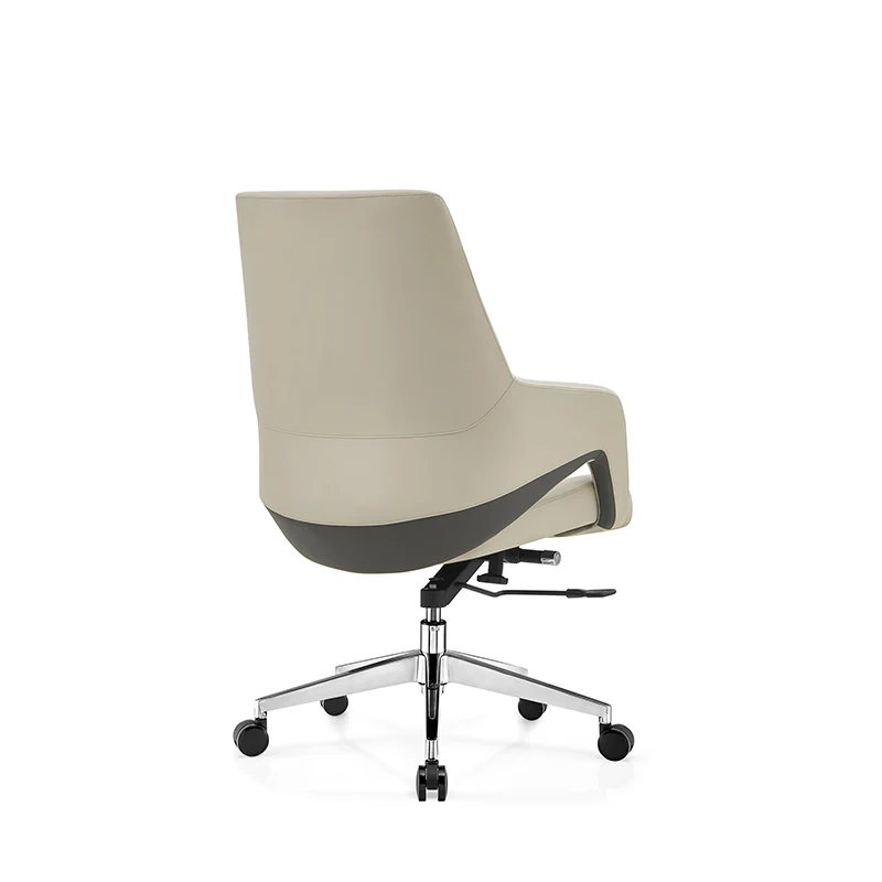 Contemporary Nordic Mid-Back Leather Plywood Metal Office Chair - Ergonomic Executive Desk Chair With Adjustable Height, Swivel Wheels & Reclining Function