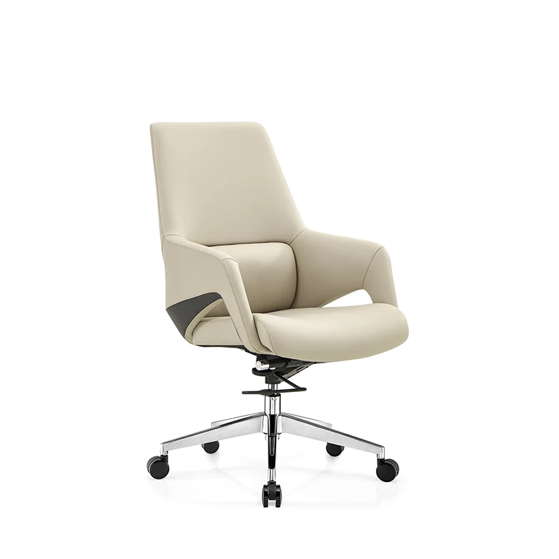 Contemporary Nordic Mid-Back Leather Plywood Metal Office Chair - Ergonomic Executive Desk Chair With Adjustable Height, Swivel Wheels & Reclining Function