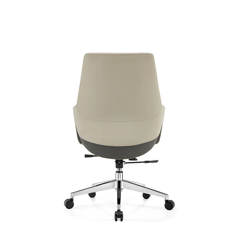 Contemporary Nordic Mid-Back Leather Plywood Metal Office Chair - Ergonomic Executive Desk Chair With Adjustable Height, Swivel Wheels & Reclining Function