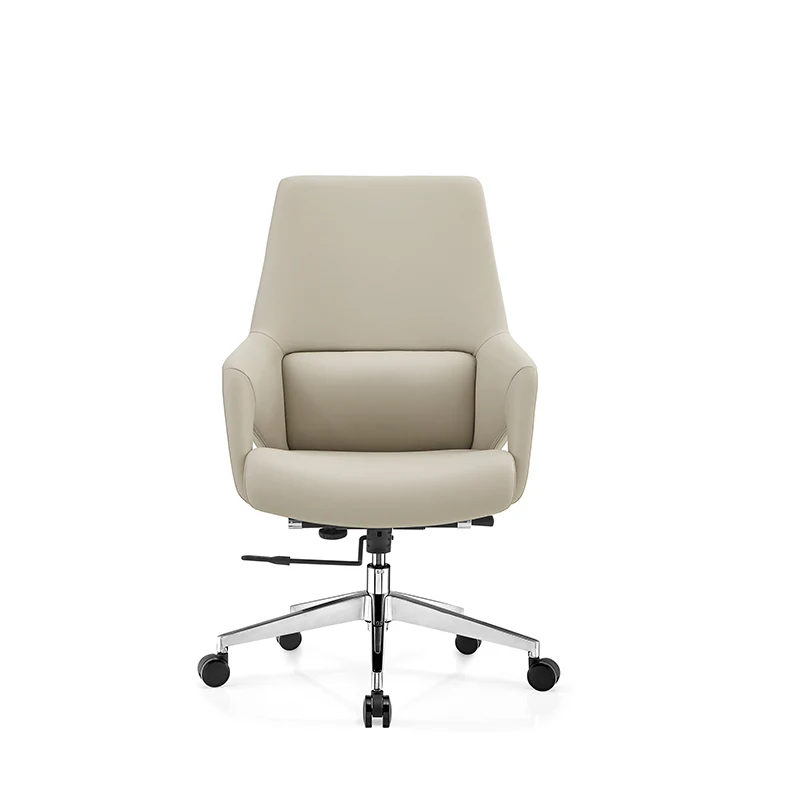 Contemporary Nordic Mid-Back Leather Plywood Metal Office Chair - Ergonomic Executive Desk Chair With Adjustable Height, Swivel Wheels & Reclining Function