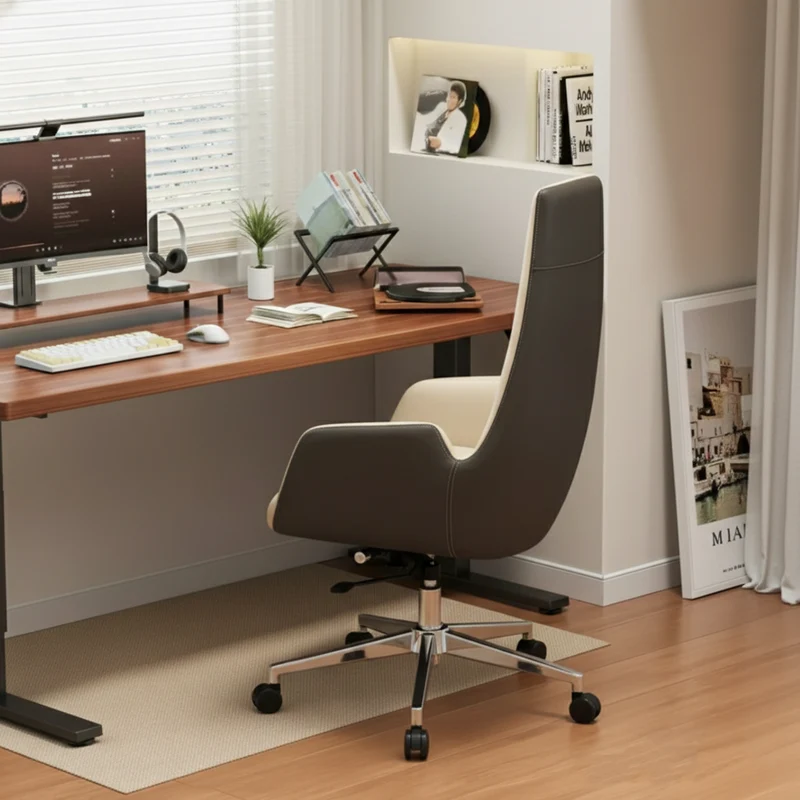 Modern Luxury Ergonomic Executive Chair - Leather Plywood Metal Office High Back Desk Chair With Adjustable Height, Swivel Wheels & Reclining Function