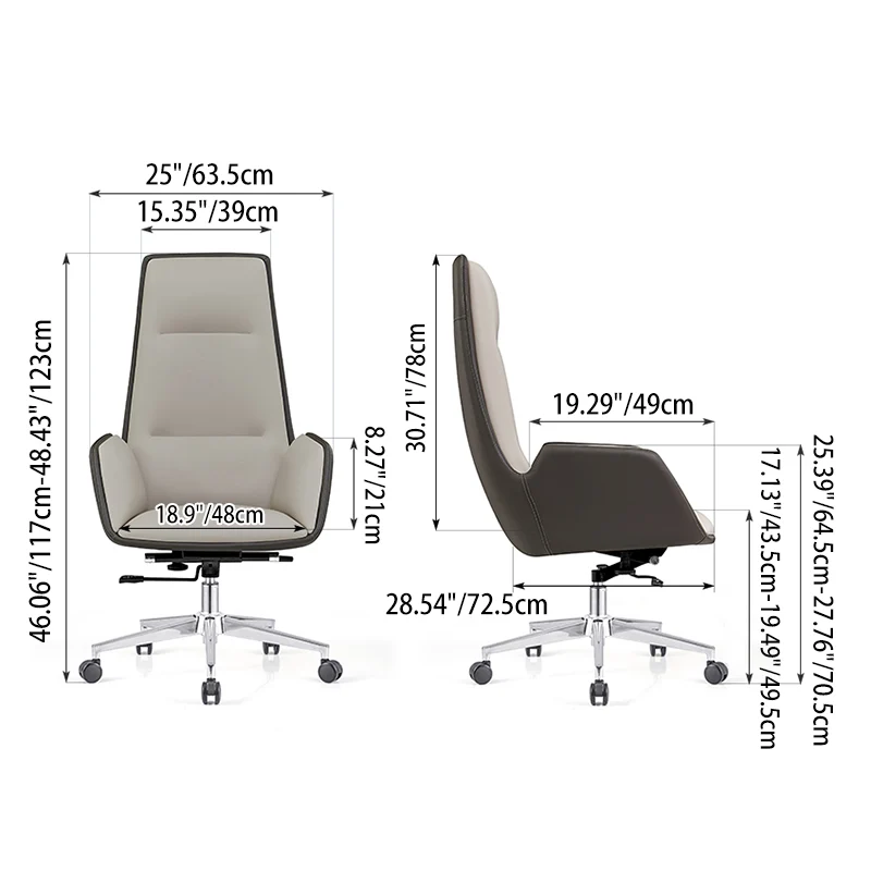 Modern Luxury Ergonomic Executive Chair - Leather Plywood Metal Office High Back Desk Chair With Adjustable Height, Swivel Wheels & Reclining Function