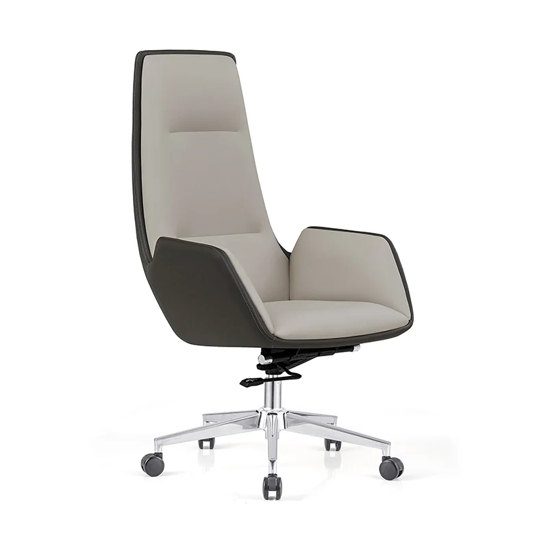 Modern Luxury Ergonomic Executive Chair - Leather Plywood Metal Office High Back Desk Chair With Adjustable Height, Swivel Wheels & Reclining Function