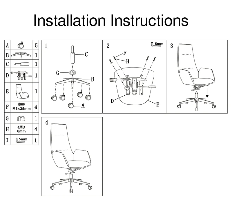 Modern Luxury Ergonomic Executive Chair - Leather Plywood Metal Office High Back Desk Chair With Adjustable Height, Swivel Wheels & Reclining Function