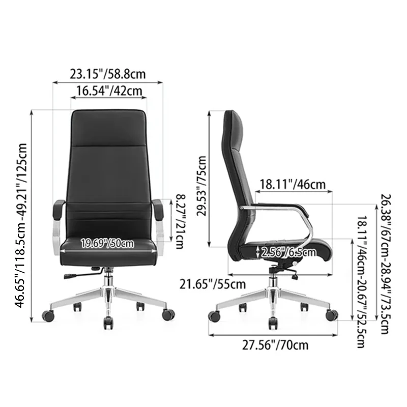 Modern Luxury Ergonomic Office Chair - Leather Executive Desk Chair Plywood & Metal Frame High-Density Foam With Wheels, Swivel, Adjustable Height & Reclining Function