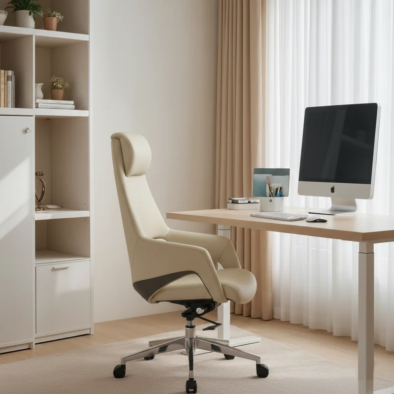 Modern Luxury Ergonomic Executive Office Chair - Adjustable Height Swivel Leather Plywood Metal Desk Chair With Wheels, Reclining Function & Aluminum Base