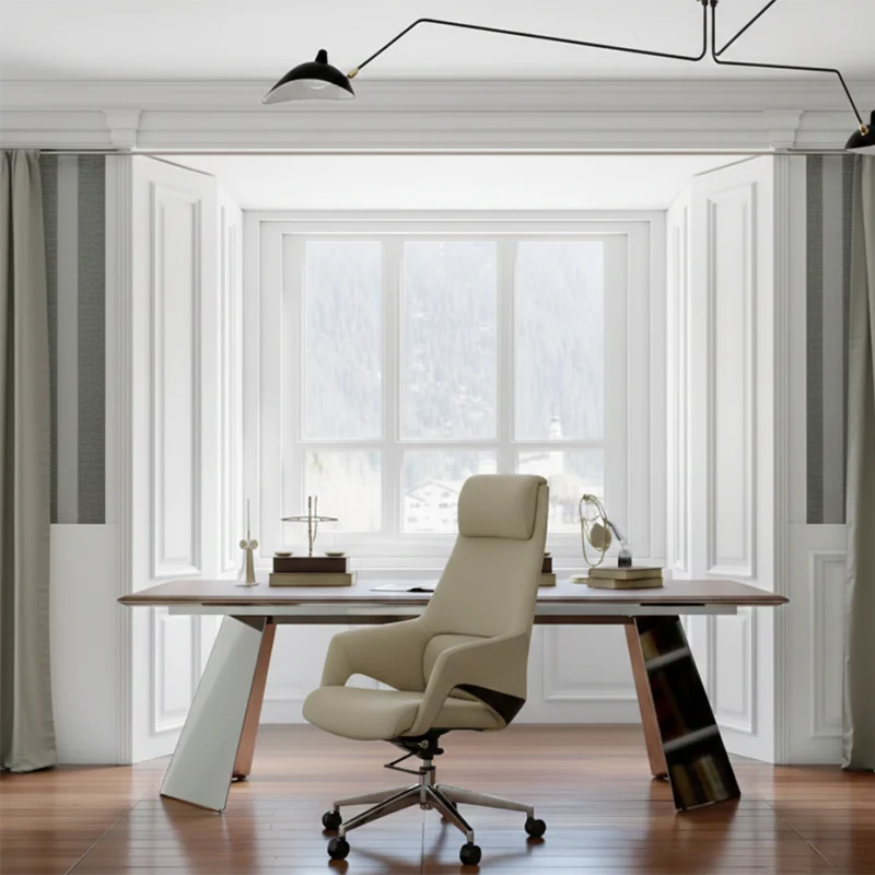 Modern Luxury Ergonomic Executive Office Chair - Adjustable Height Swivel Leather Plywood Metal Desk Chair With Wheels, Reclining Function & Aluminum Base